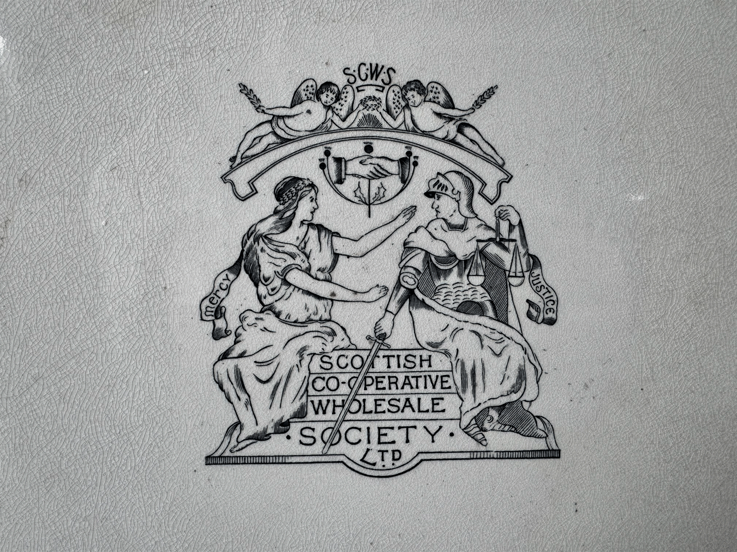 rare extra large antique victorian white ironstone scale plate advertising scottish cooperative wholesale society