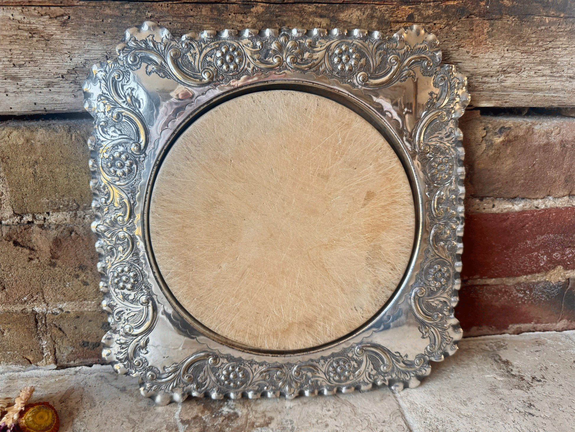 antique victorian rare silver plated square shaped breadboard cutting board rosette cornucopia pinder bros
