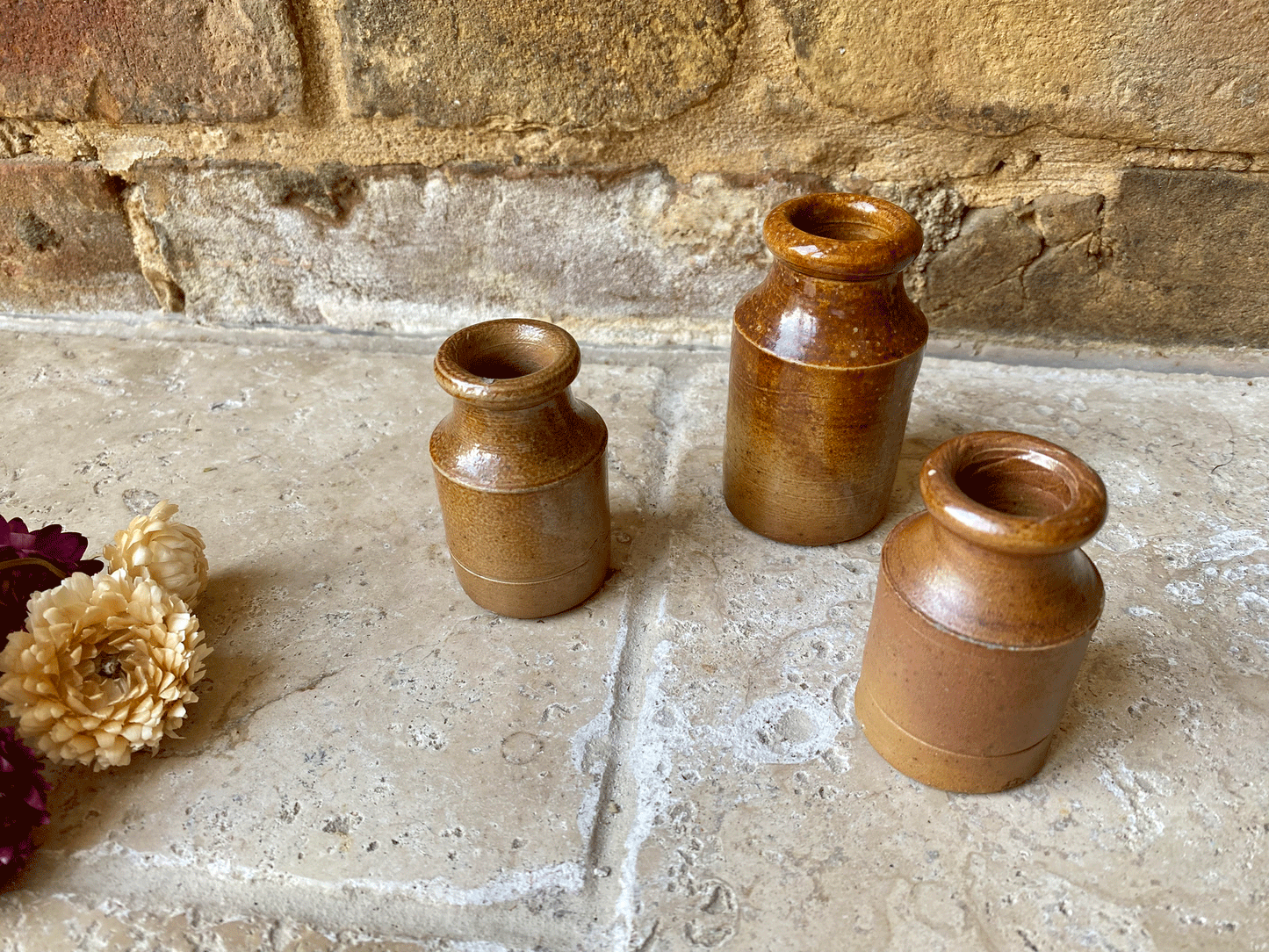 antique victorian set miniature stoneware inkwells vase bud vintage home decor