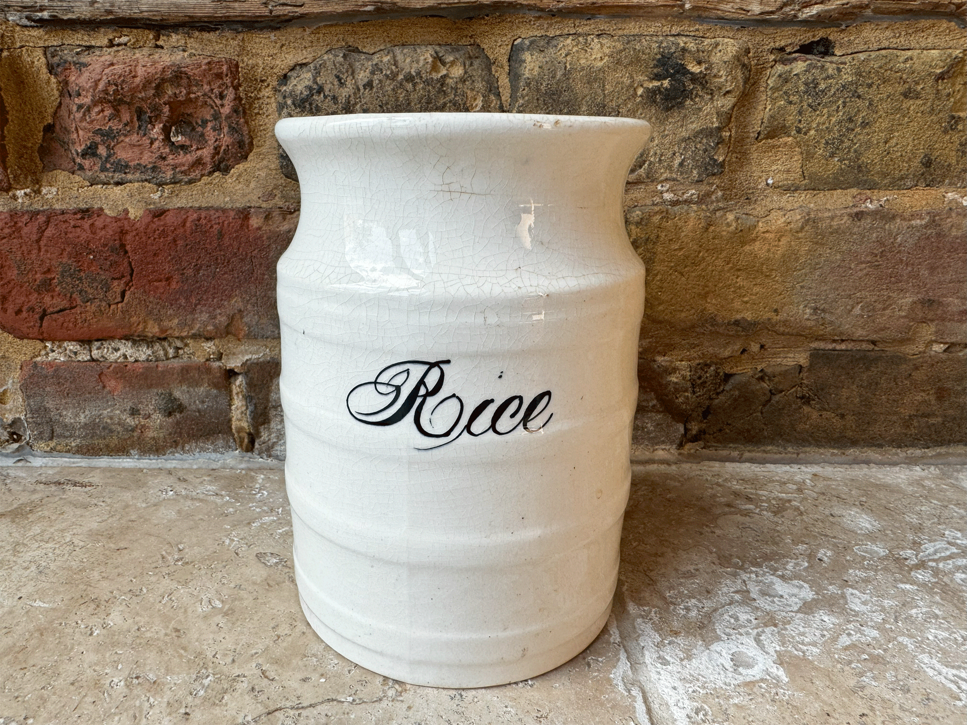 antique victorian large banded white ironstone kitchen storage jar canister rice