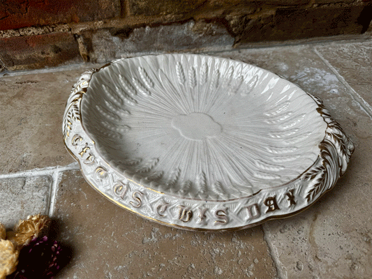 rare antique victorian ironstone bread plate platter motto give us this day our daily bread