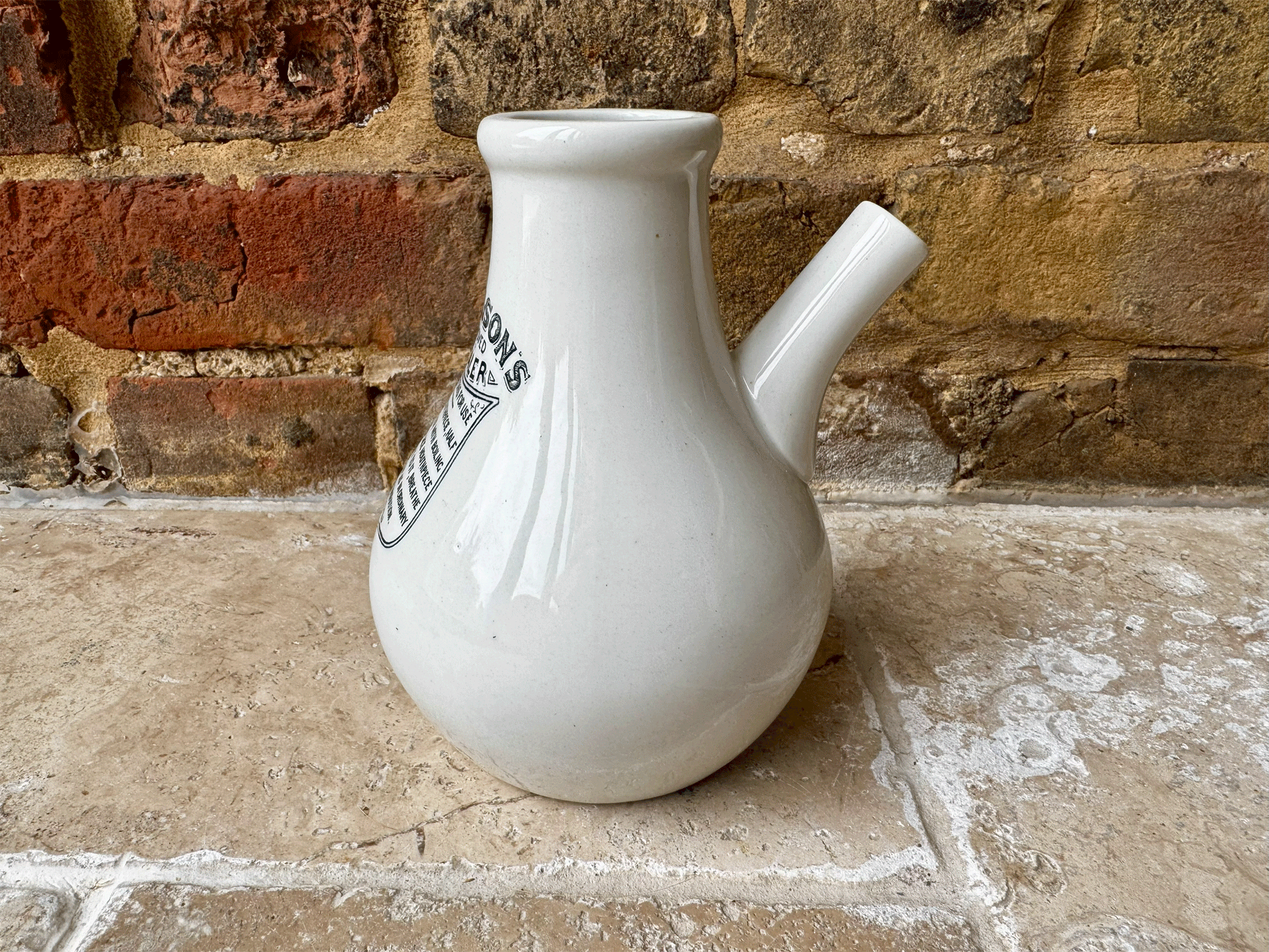 large antique victorian dr nelson improved inhaler white ironstone black typography