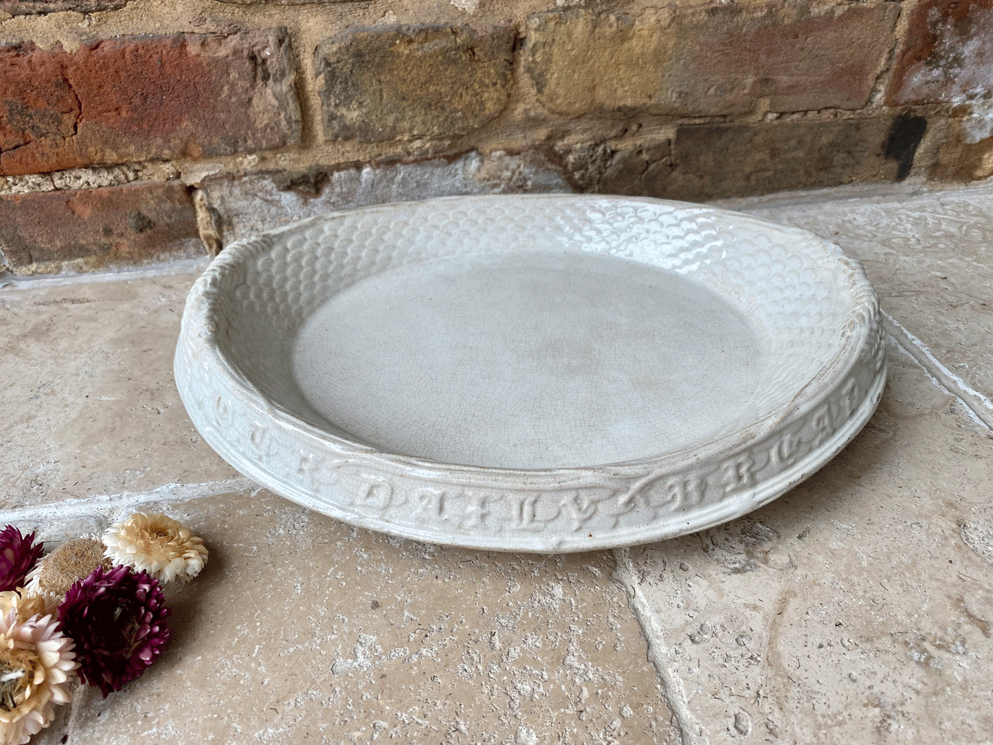 antique victorian white ironstone bread plate platter give us this day our daily bread