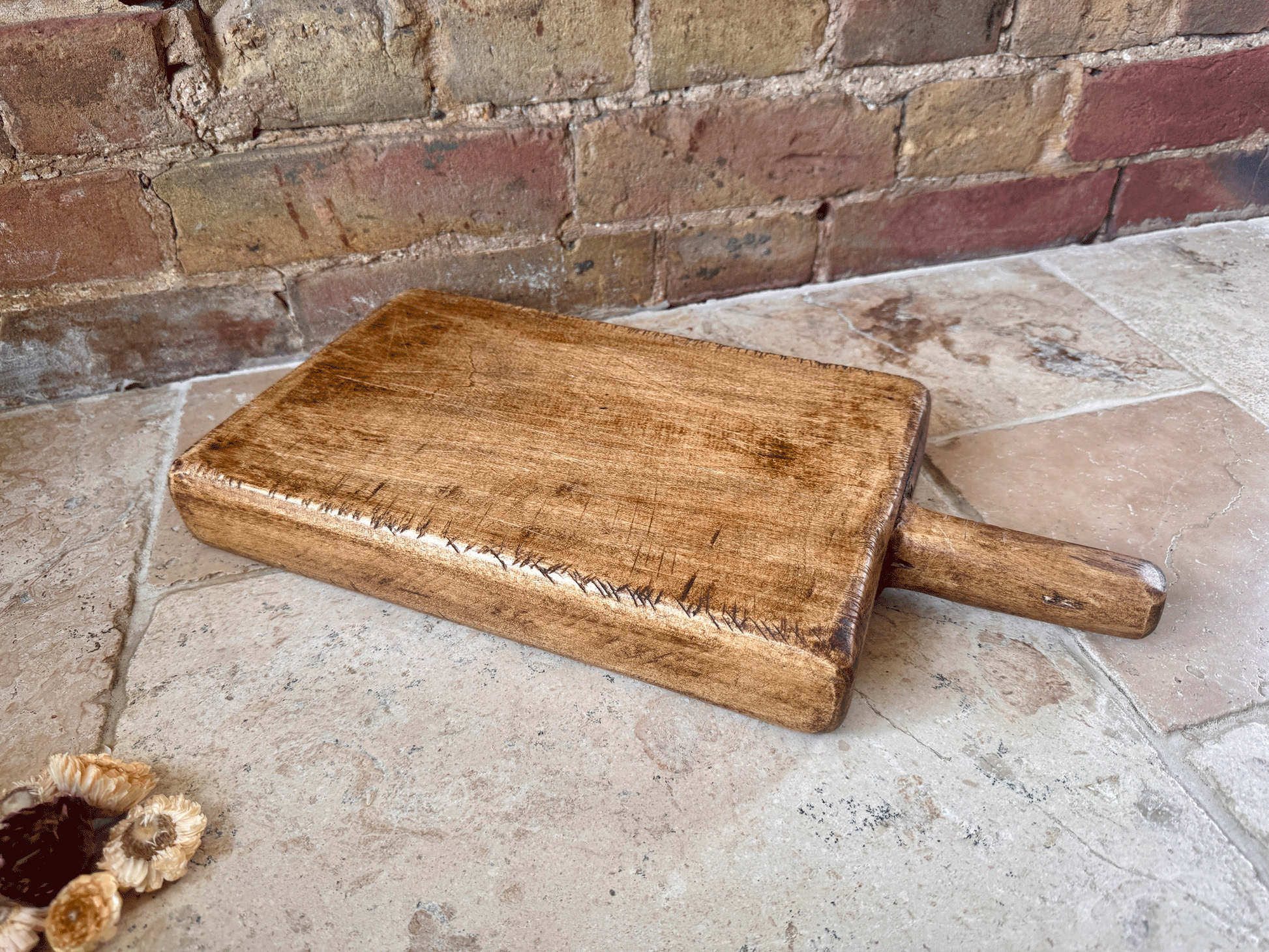 large antique victorian wooden treen chopping butchers block board