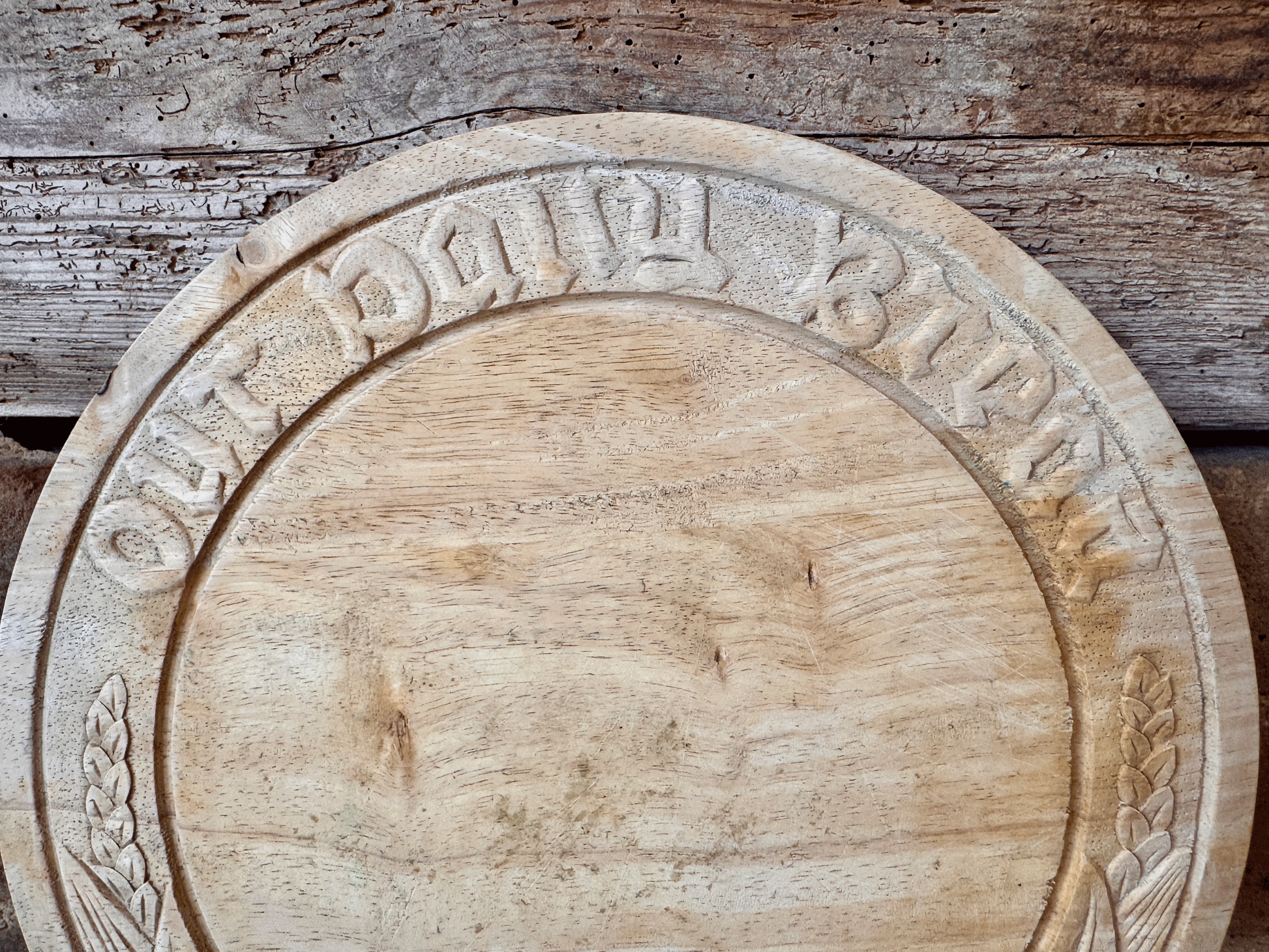 vintage english carved wooden treen breadboard motto our daily bread wheat ears