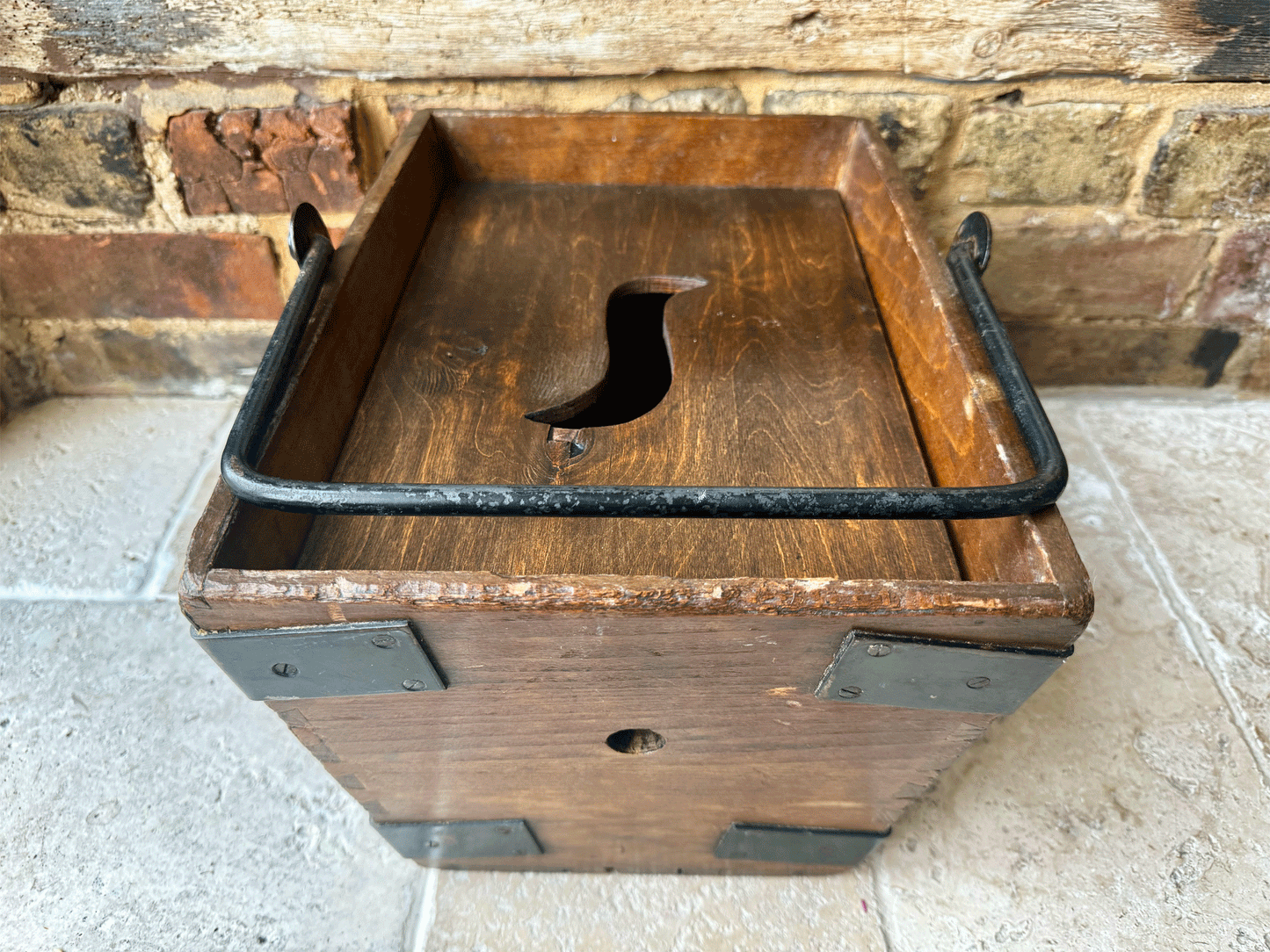 vintage english treen wooden housemaid tidy box crate organiser cleaning