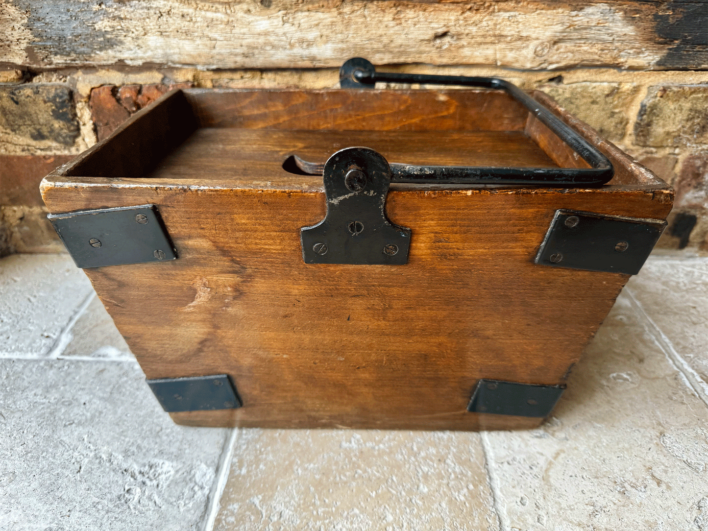 vintage english treen wooden housemaid tidy box crate organiser cleaning