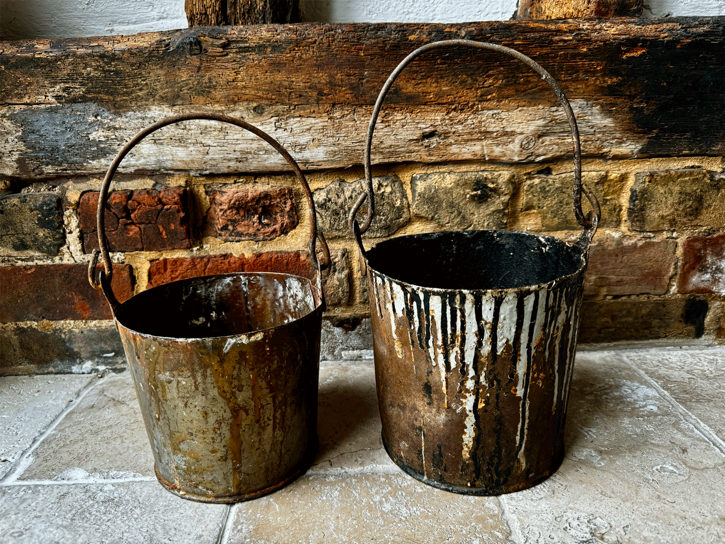 antique vintage french used galvanised decorators paint pot drips