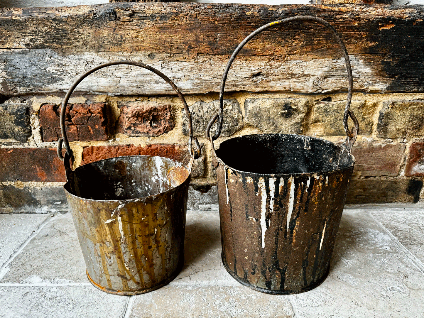 antique vintage french used galvanised decorators paint pot drips