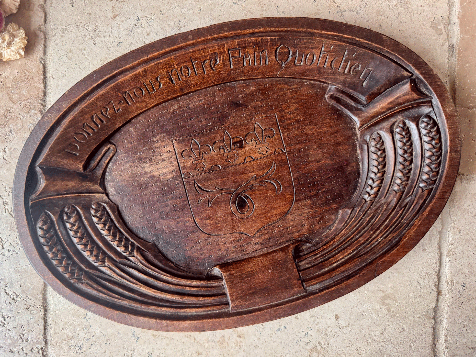 rare vintage french large deep carved wooden treen bread platter plate pain quotidien daily bread