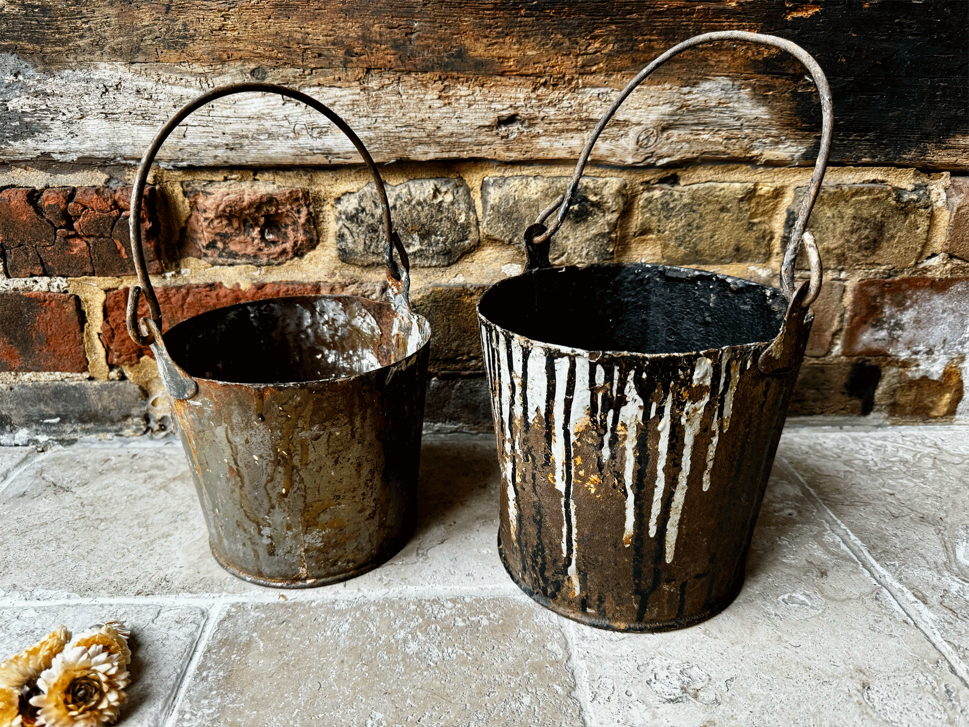 antique vintage french used galvanised decorators paint pot drips