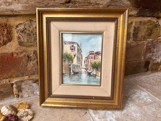 antique vintage signed watercolour painting gilt frame venice canal street scene