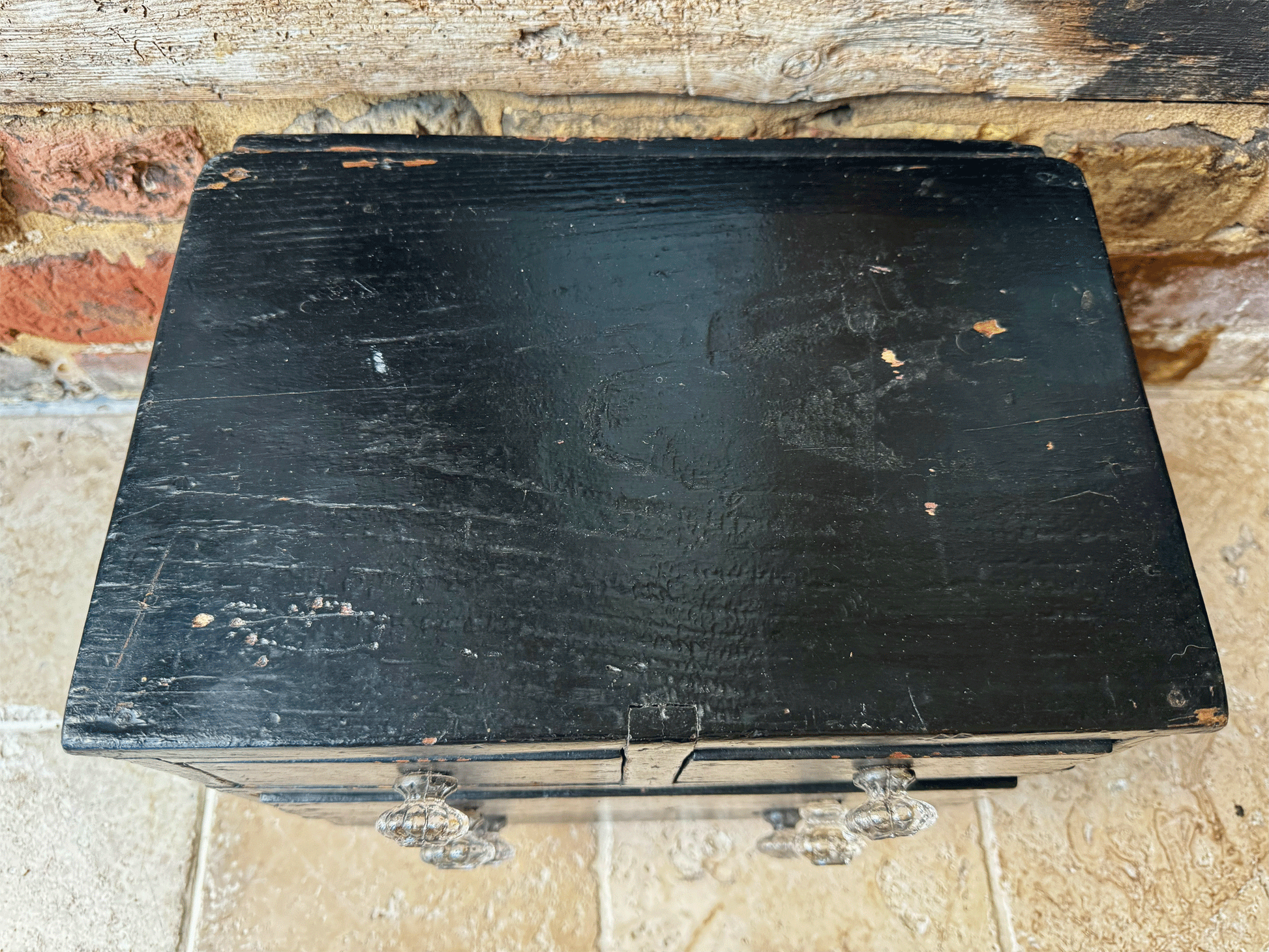 vintage small bank chest drawers tabletop desk tidy black shabby chic timeworn interior decor