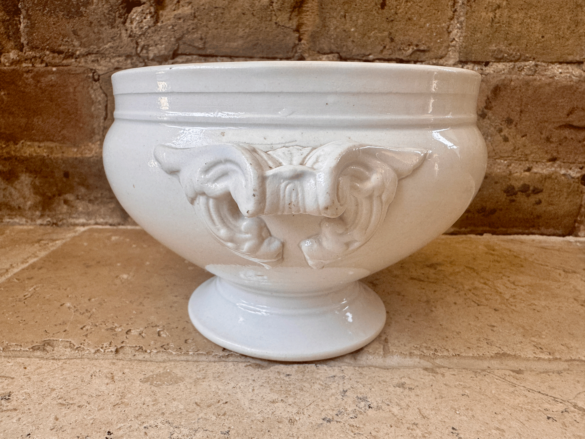 antique rare small plain white ironstone soupiere tureen bowl european