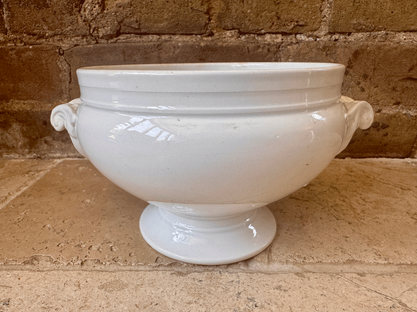 antique rare small plain white ironstone soupiere tureen bowl european