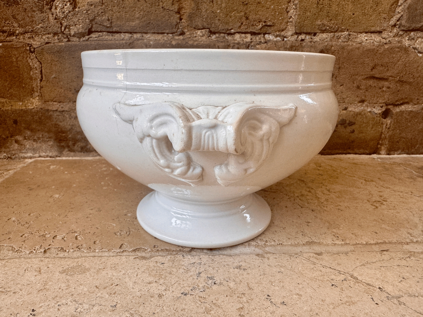 antique rare small plain white ironstone soupiere tureen bowl european