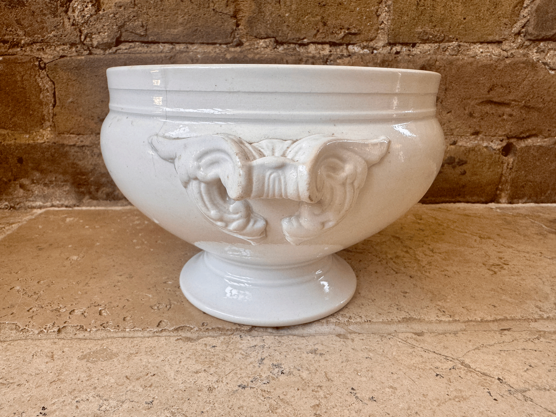 antique rare small plain white ironstone soupiere tureen bowl european