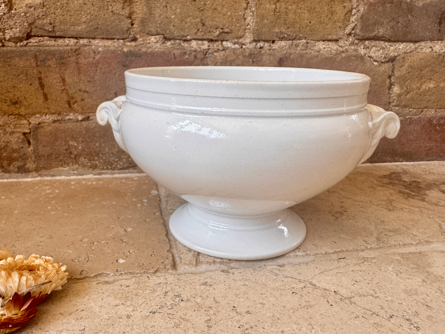 antique rare small plain white ironstone soupiere tureen bowl european