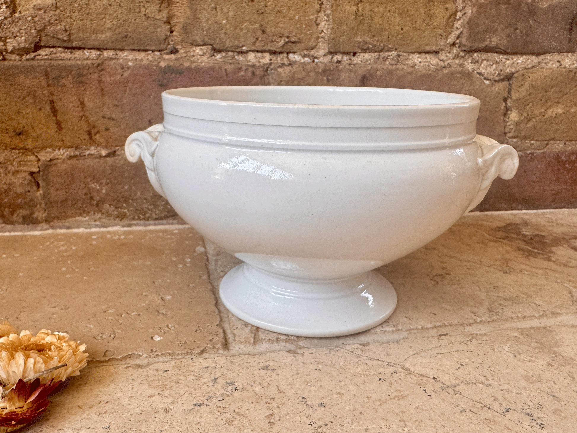 antique rare small plain white ironstone soupiere tureen bowl european
