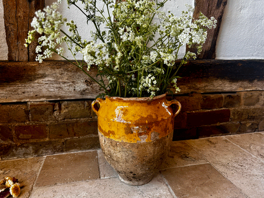 antique french rustic provencal ochre mustard yellow large earthenware terracotta confit pot