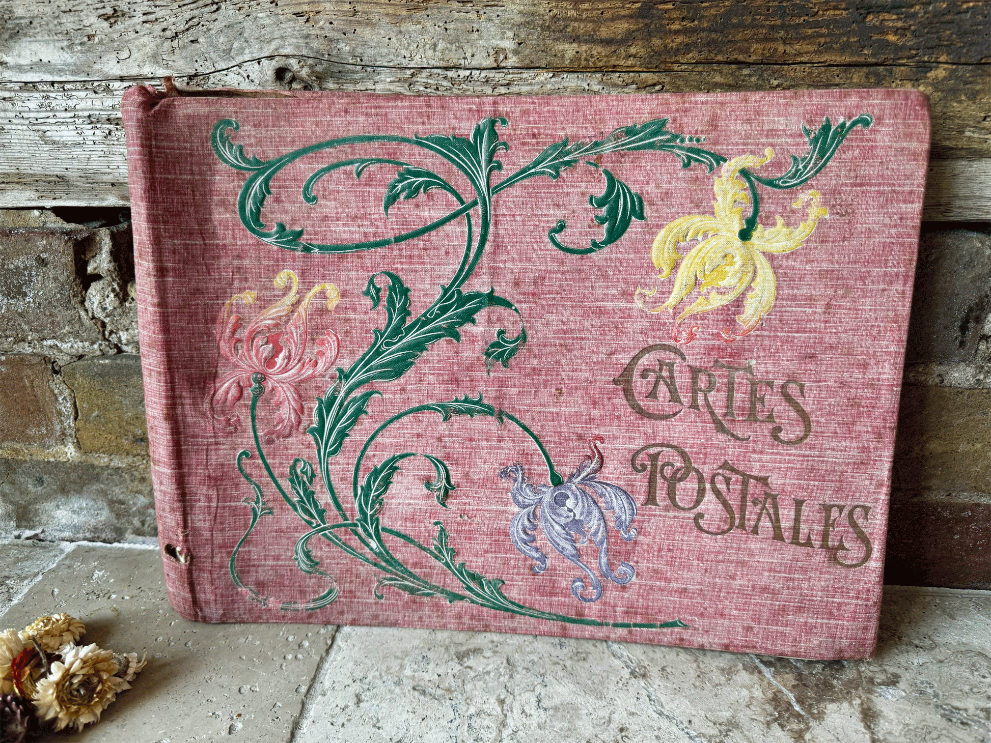 antique french large cartes postales scrapbook aged weathered worn