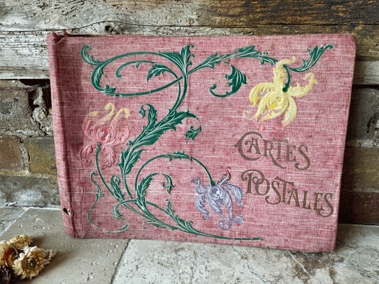 antique french large cartes postales scrapbook aged weathered worn