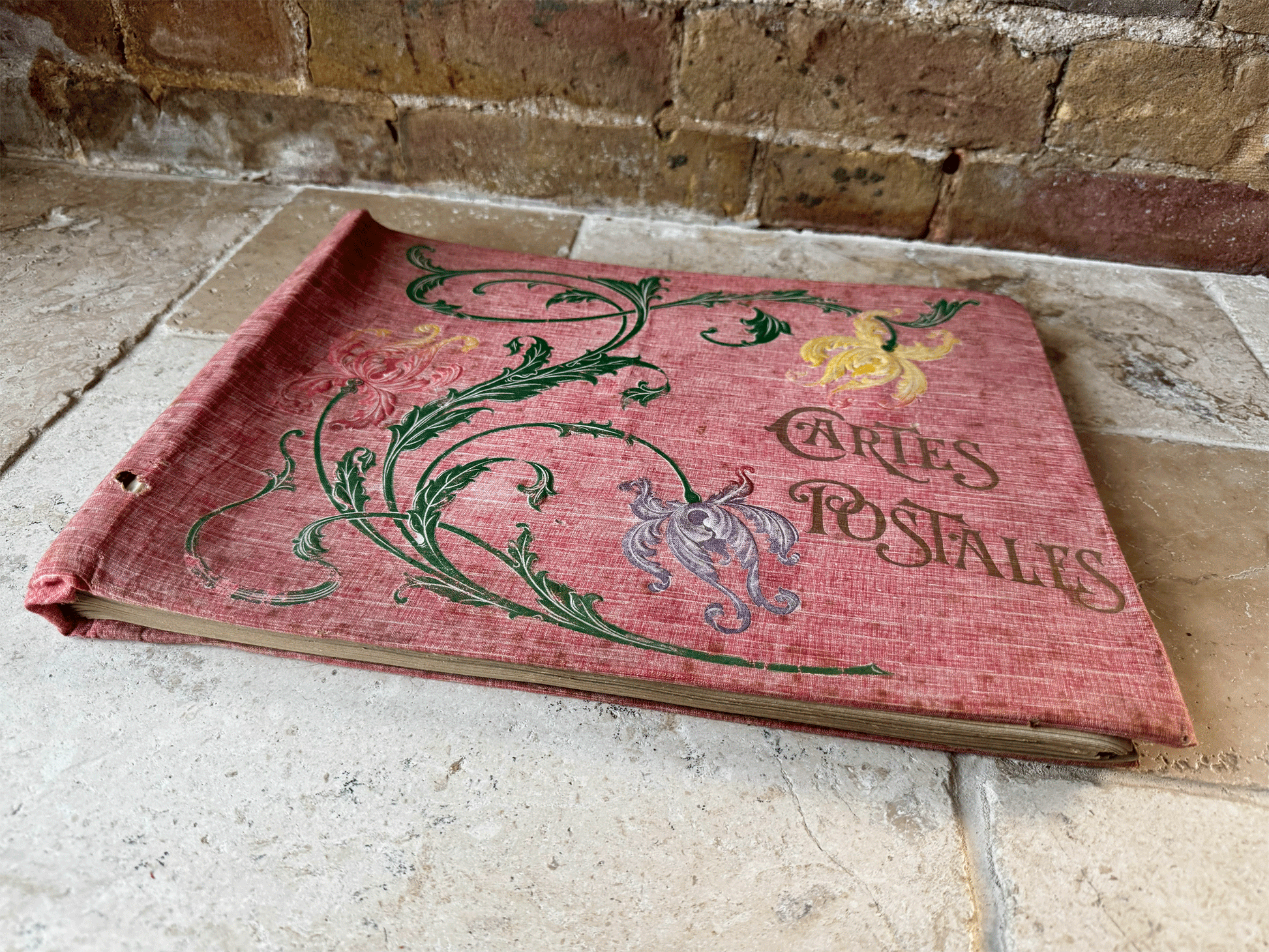 antique french large cartes postales scrapbook aged weathered worn