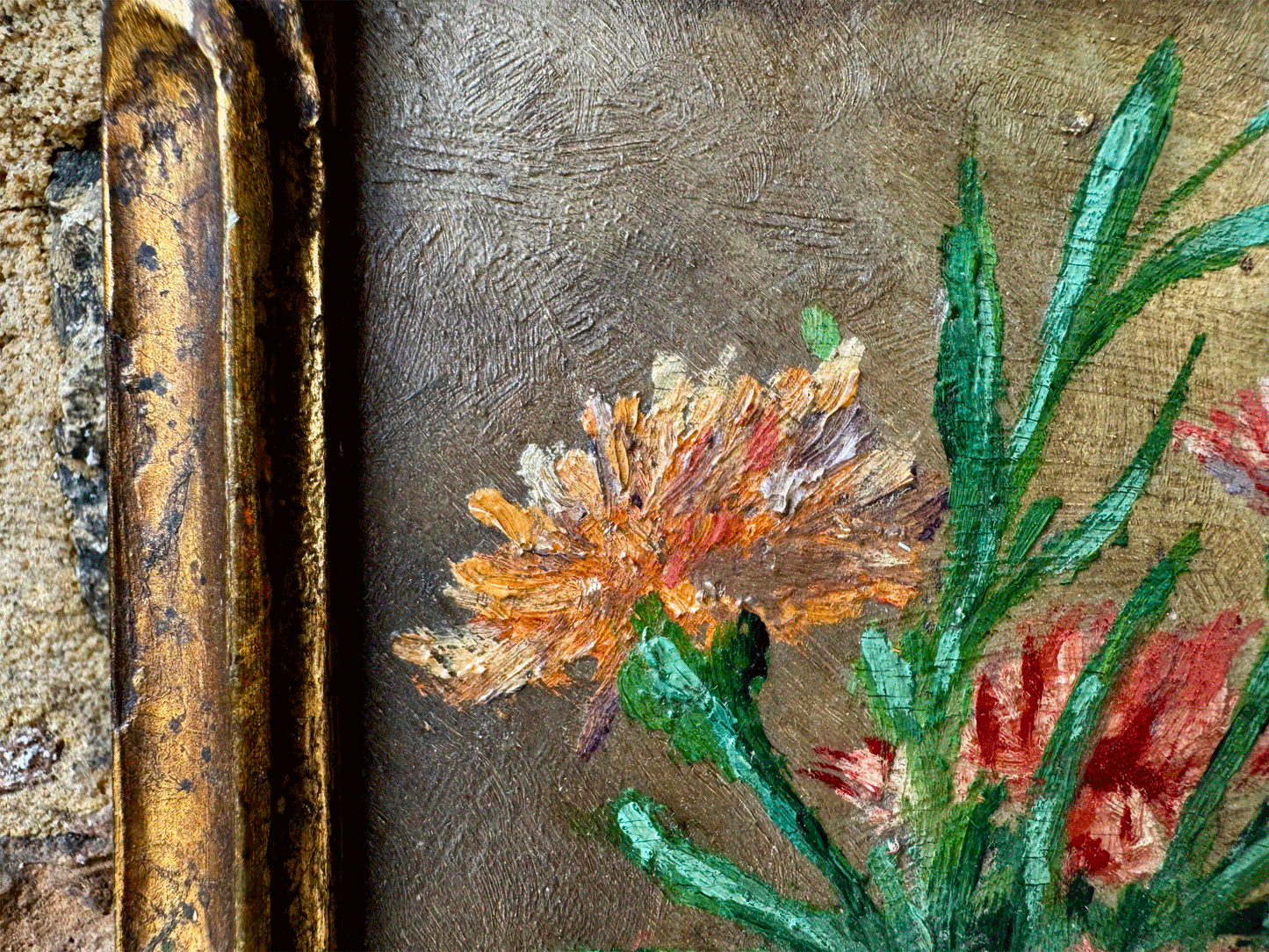 antique french signed oil painting board framed floral composition gilt gaston berger