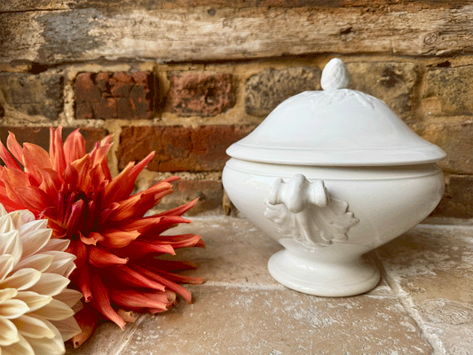 Antique French White Ironstone Soupiere by Luneville