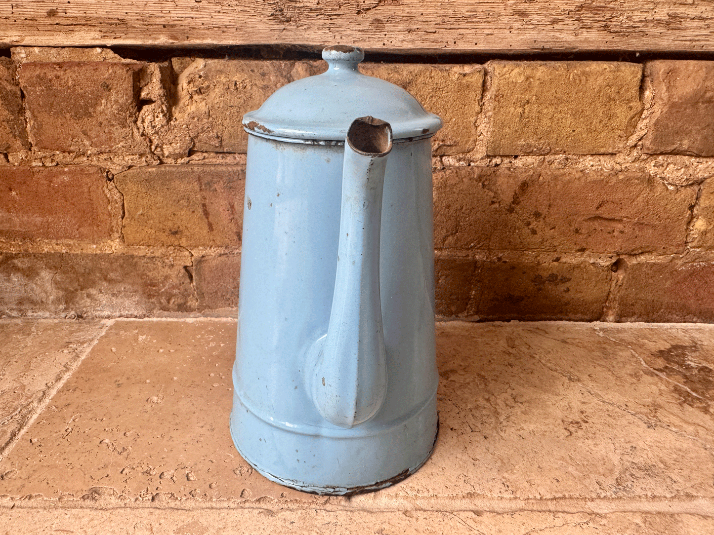 antique belgian blue enamel tall teapot coffee pot vintage kitchenalia