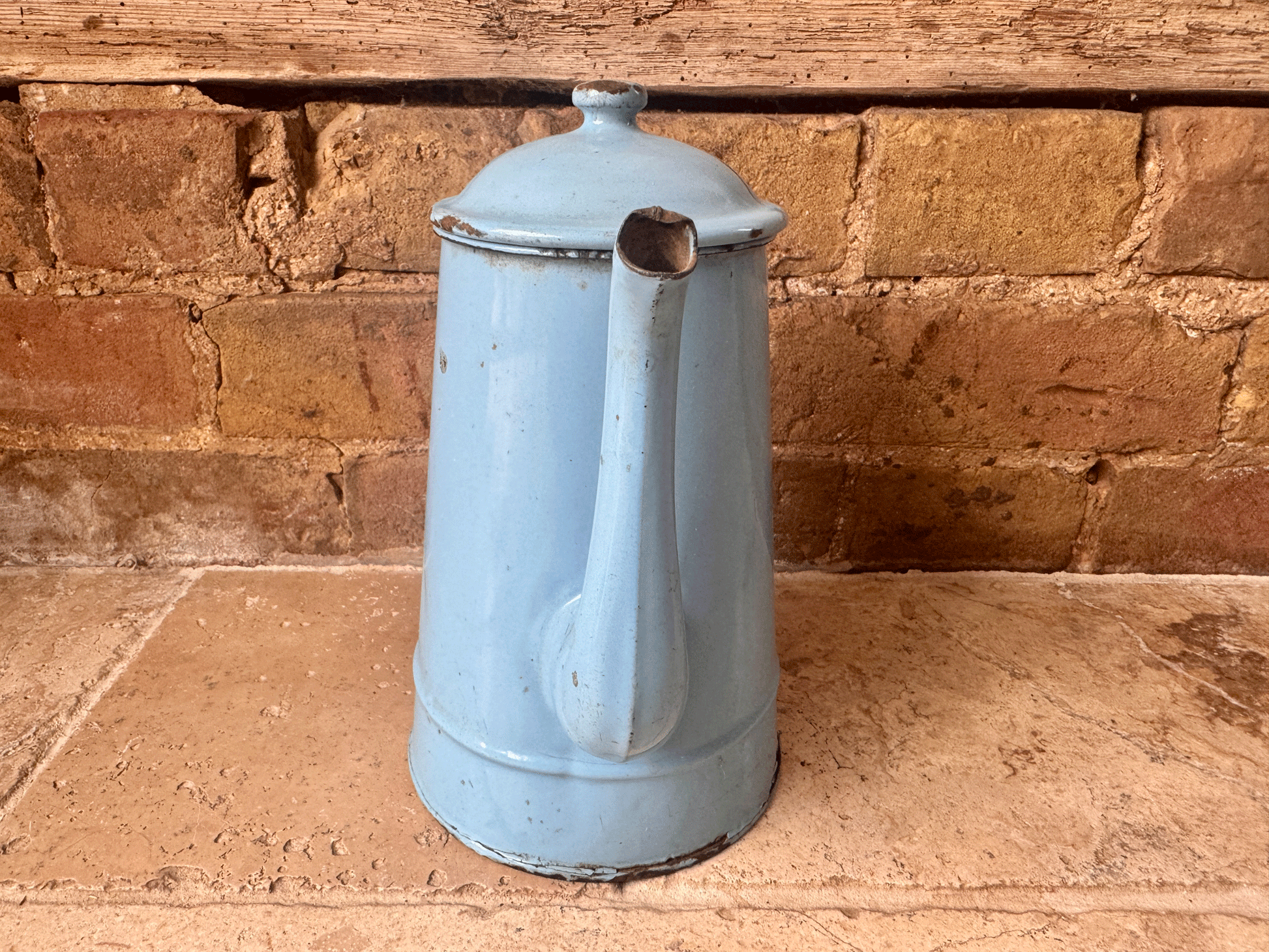 antique belgian blue enamel tall teapot coffee pot vintage kitchenalia