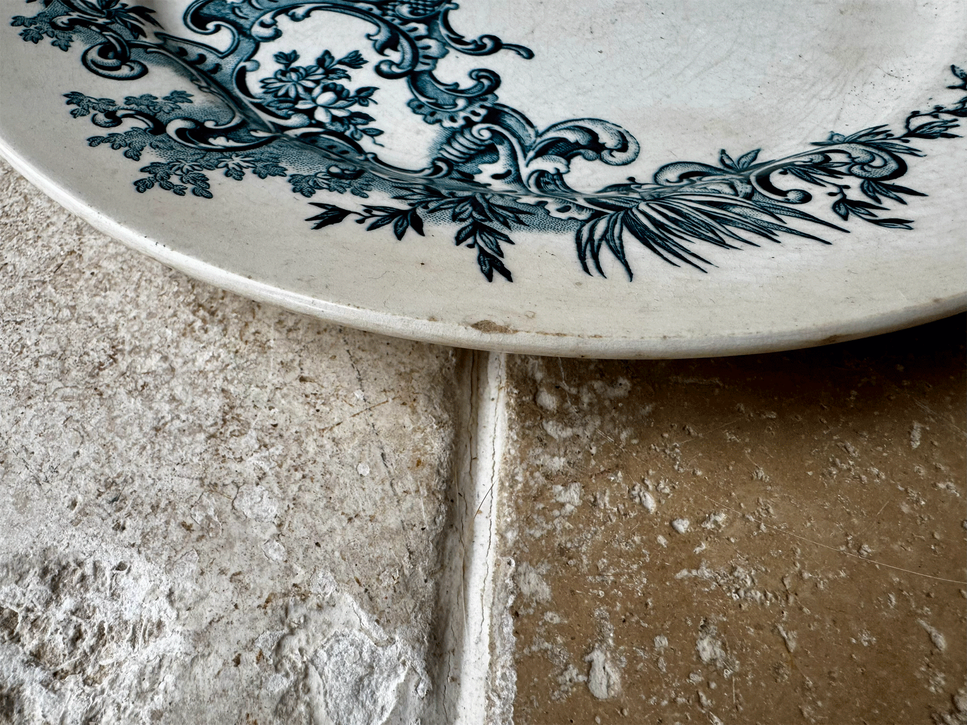 antique belgian ironstone terre de fer boch freres bfk regent teal transferware dinner plate 