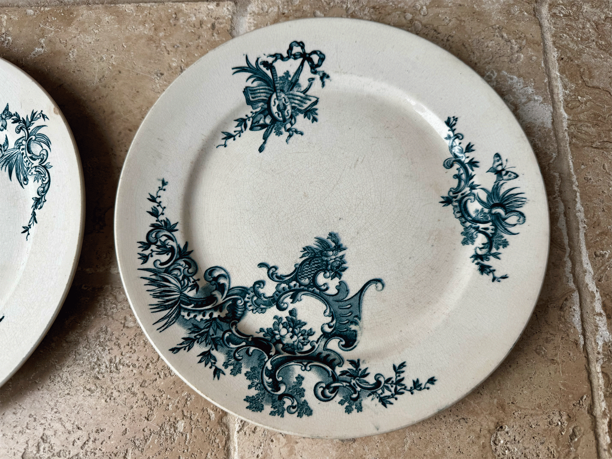 antique belgian ironstone terre de fer boch freres bfk regent teal transferware dinner plate 