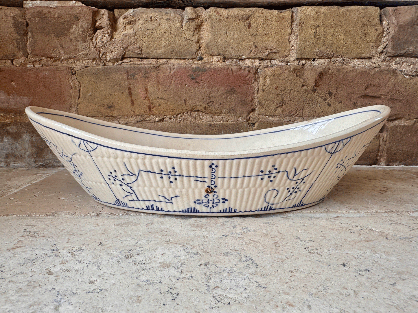 antique belgian transferware serving dish tureen boch freres lace blue fluted copenhagen pattern handles