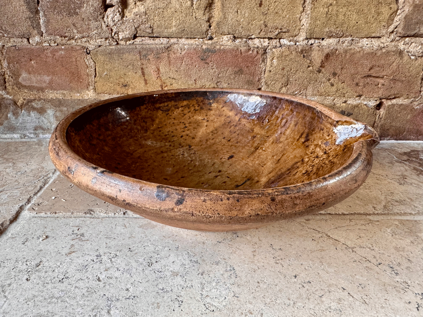 rustic antique belgian glazed earthenware terracotta pancheon dairy milk pan tian mixing bowl