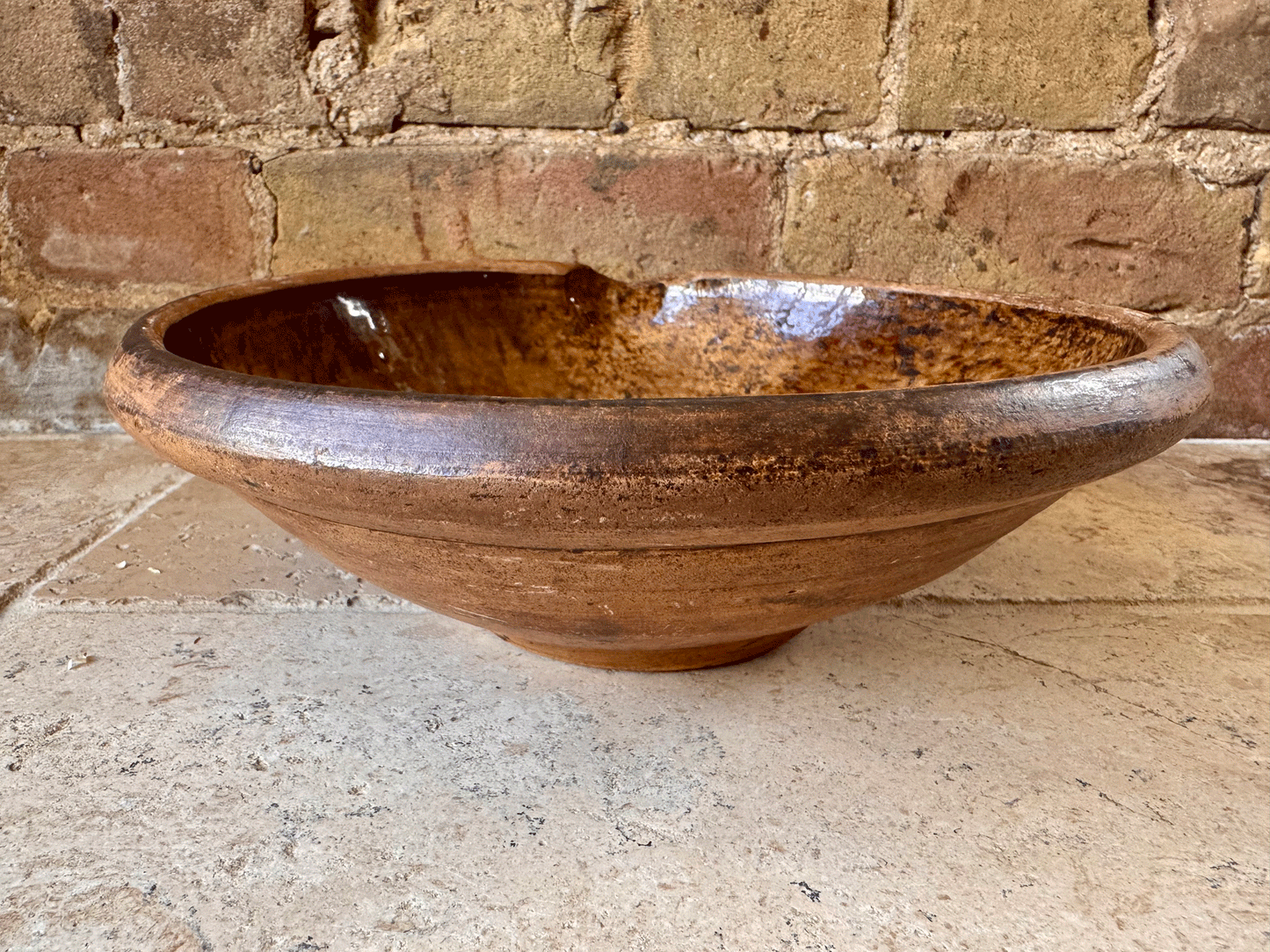 rustic antique belgian glazed earthenware terracotta pancheon dairy milk pan tian mixing bowl