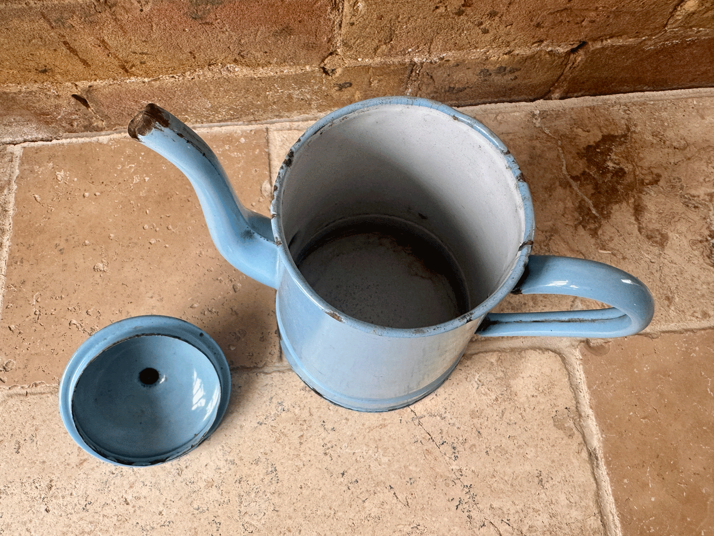 antique belgian blue enamel tall teapot coffee pot vintage kitchenalia