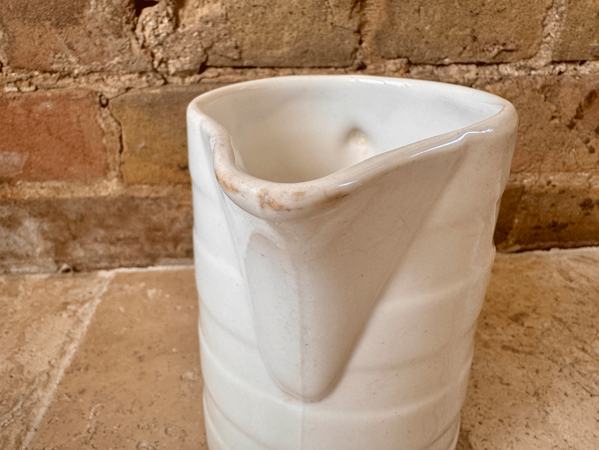 antique belgian plain white banded ironstone pitcher jug 1 litre boch les freres