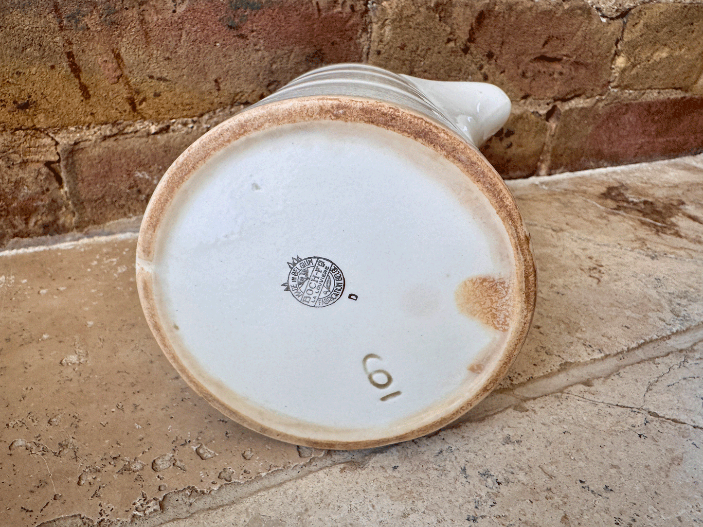 antique belgian plain white banded ironstone pitcher jug 1 litre boch les freres