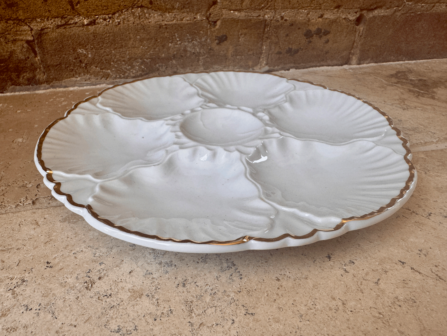 vintage belgian mid century porcelain oyster plate gold trim porcelaine de baudour