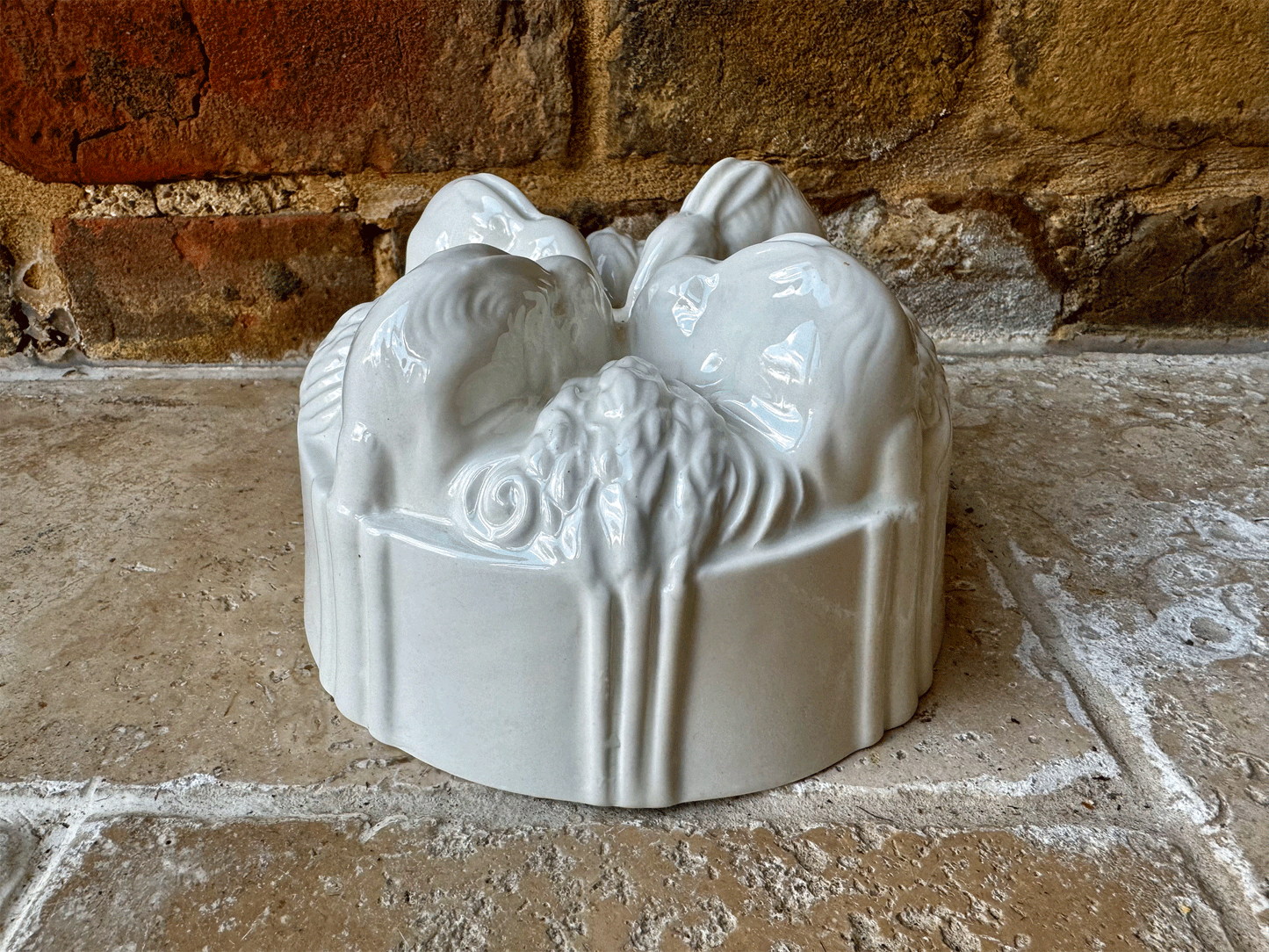 vintage mid century burleigh white ironstone rabbit party bunnies jelly mould