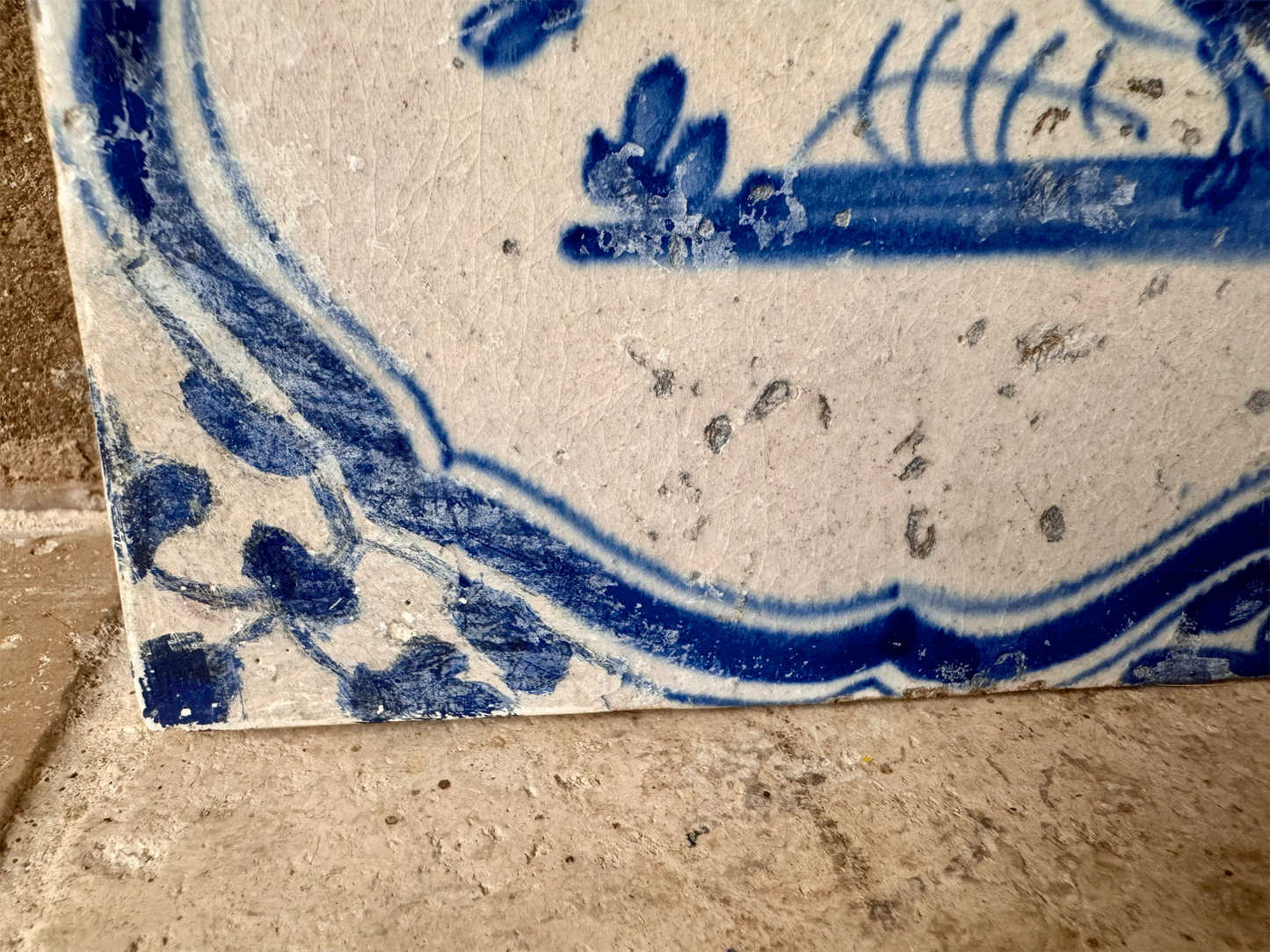 antique dutchrare 17th century 1600s delft blue white tile animal leaping roe deer