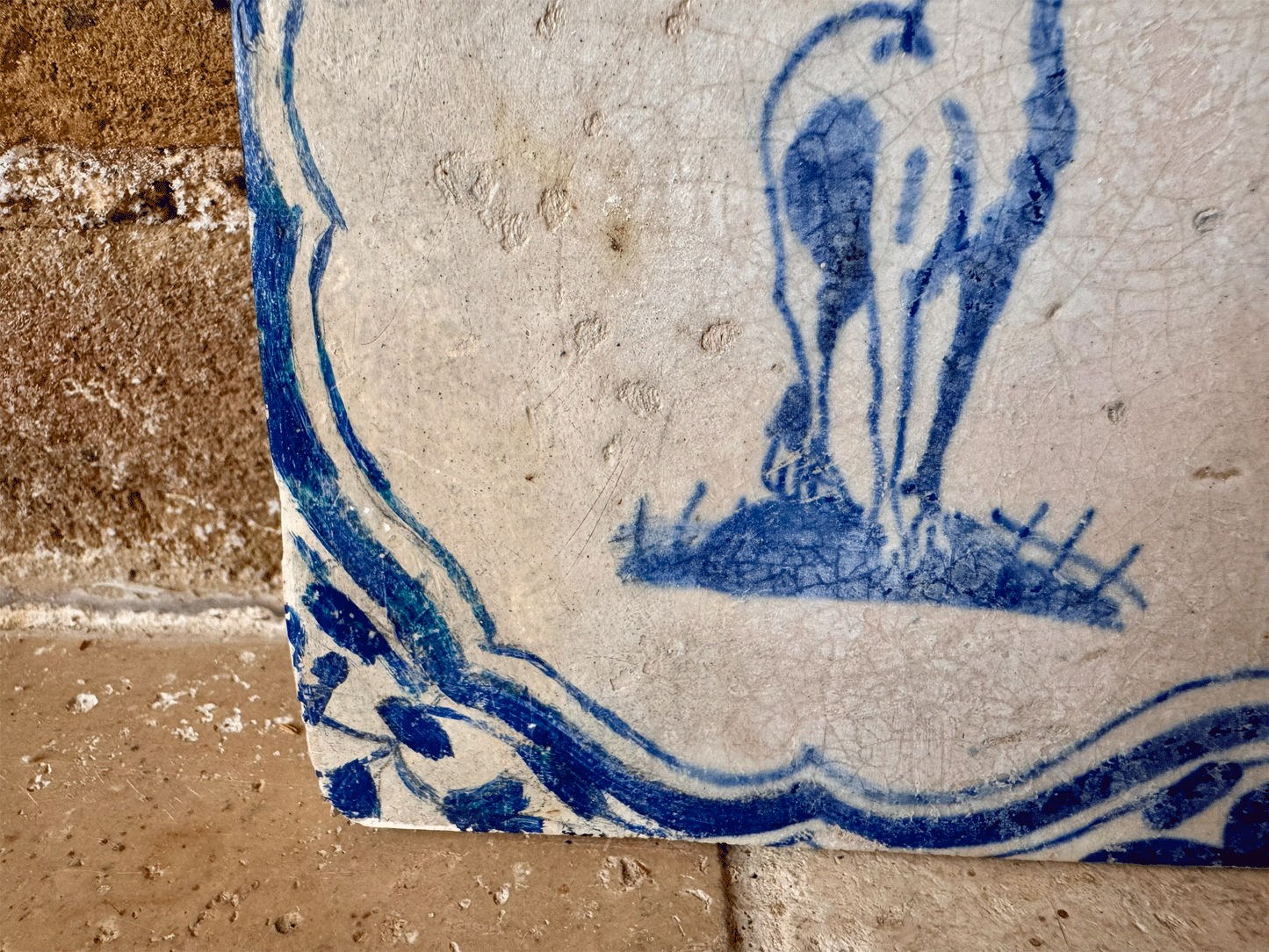 antique dutch rare 17th century 1600s delft tile animal goat