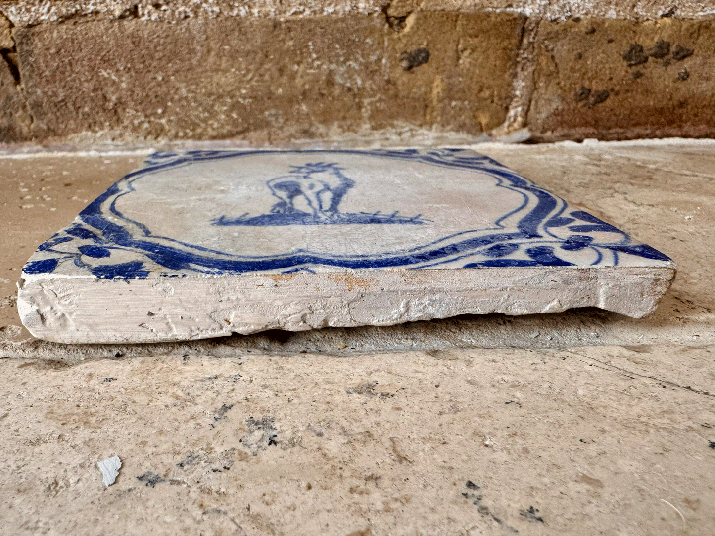 antique dutch rare 17th century 1600s delft tile animal goat