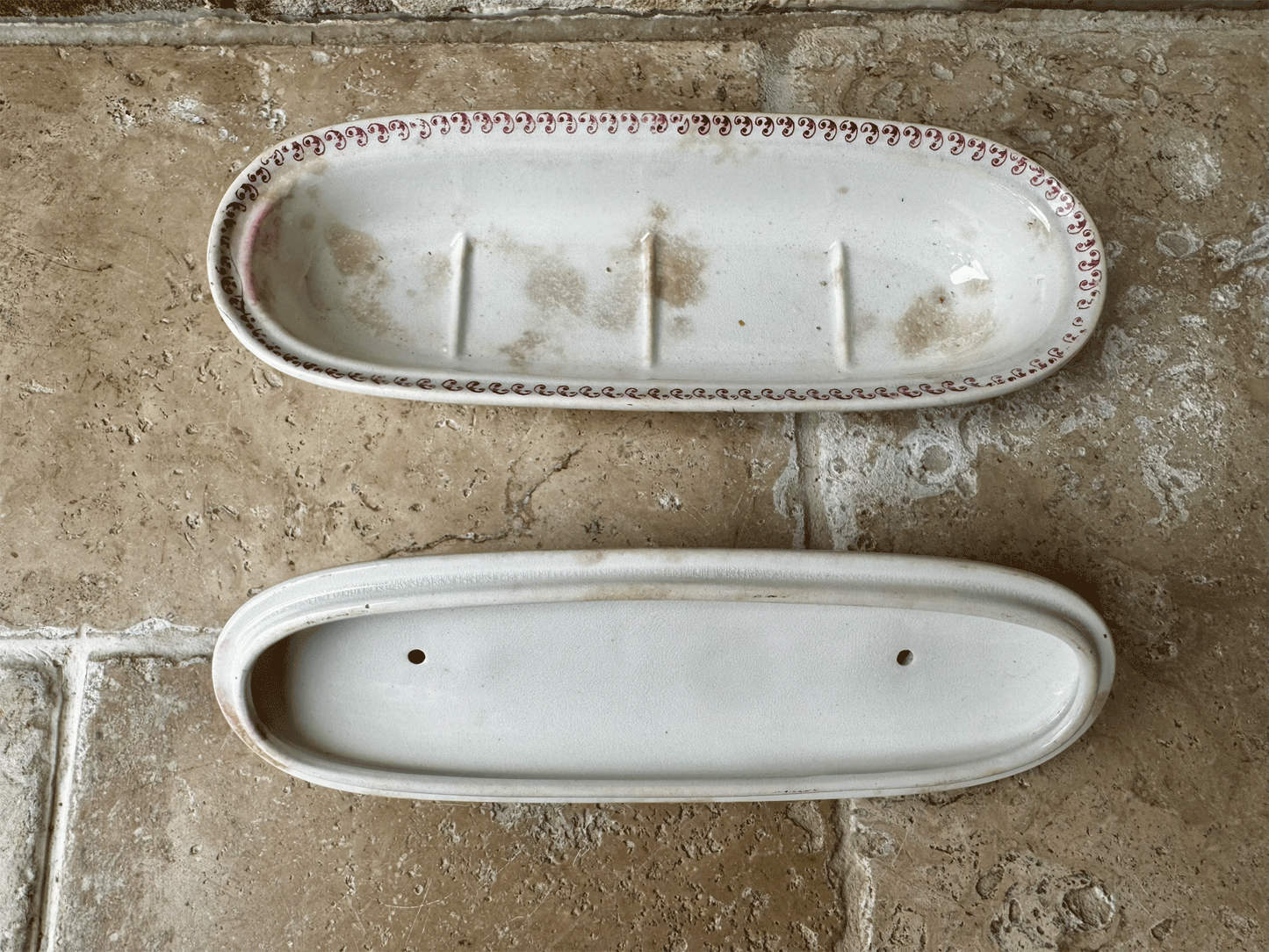 antique dutch societe ceramique pink transferware ironstone razor soap trinket lidded dish