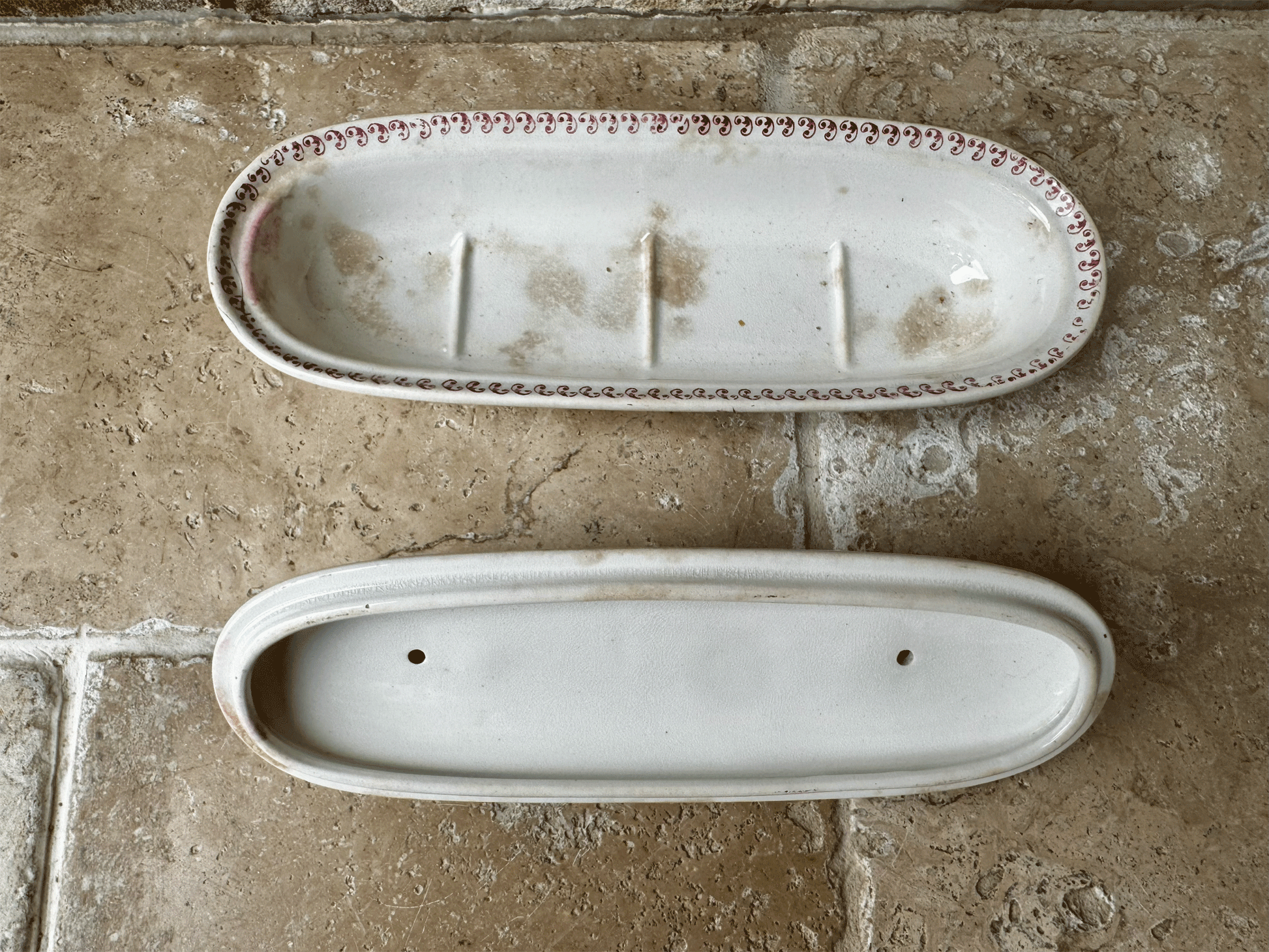 antique dutch societe ceramique pink transferware ironstone razor soap trinket lidded dish