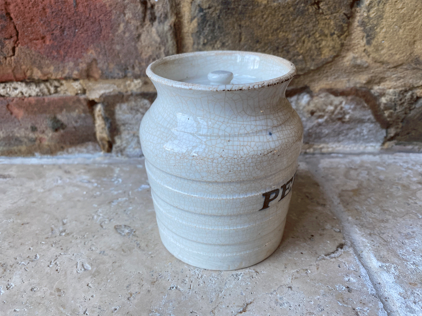 antique edwardian rare banded white ironstone pepper kitchen storage jar canister