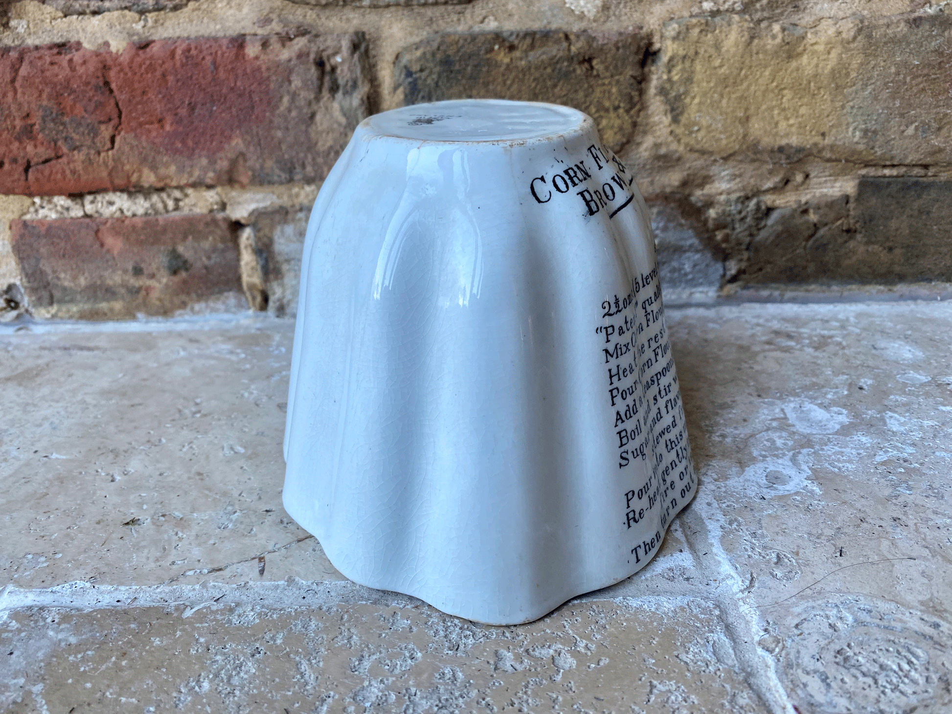 rare antique edwardian white ironstone brown polson advertising jelly mould cornflour blancmange recipe