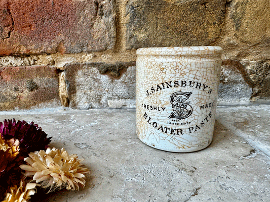 antique victorian rare large j sainisburys bloater paste white ironstone english advertising pot