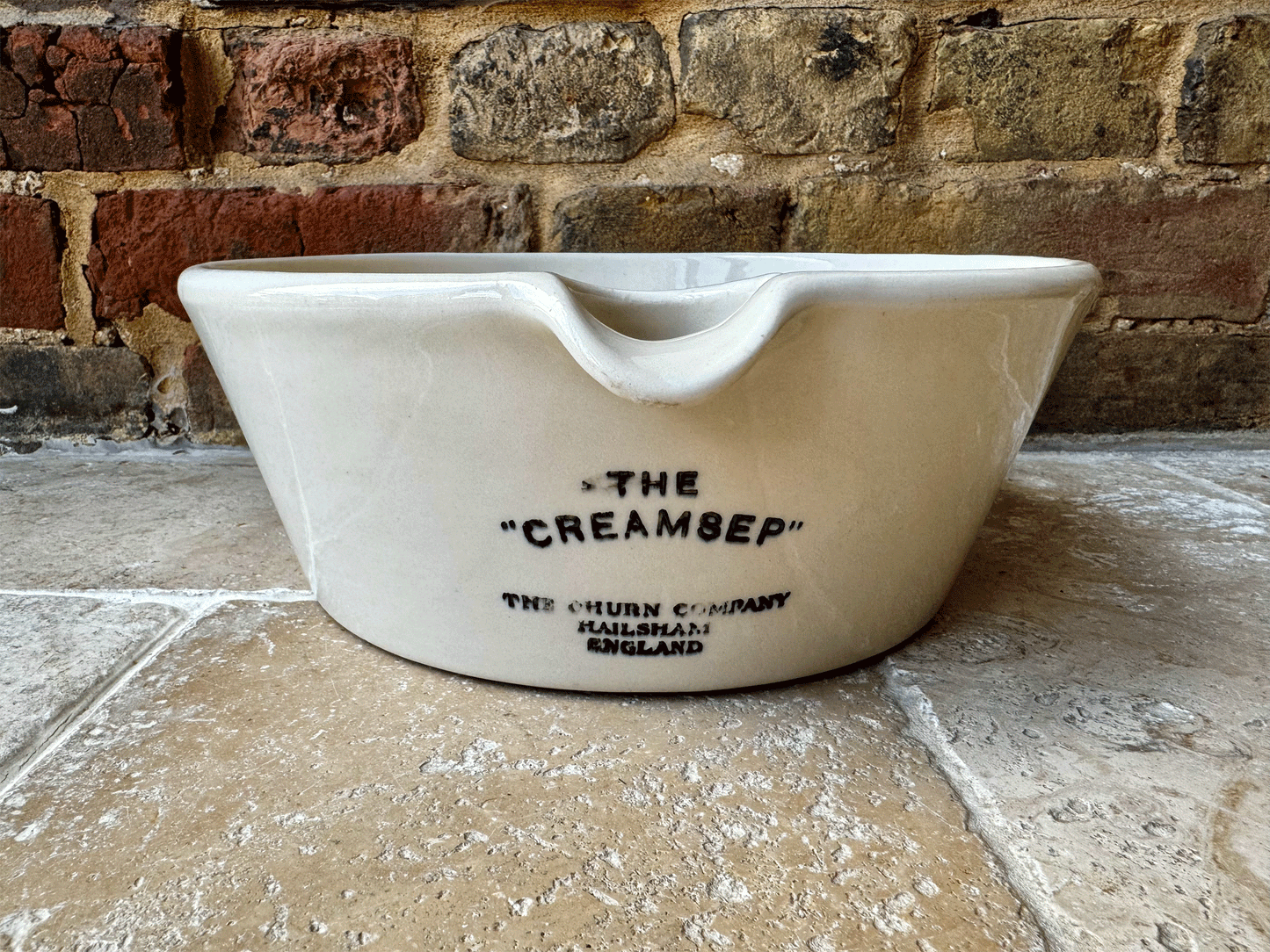 antique white ironstone large the creamsep dairy bowl cream milk separator the churn company hailsham